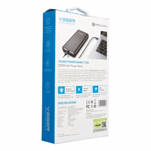 Powerbank Veger T100 (W2032C-100) PD QC3.0 5A 100W 20000 mAh must