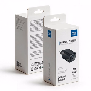 Blue Star Nano GaN VT-335 telefonilaadija, 2 × USB-C + USB-A, QC4.0, PD, 3 A, 65 W, must