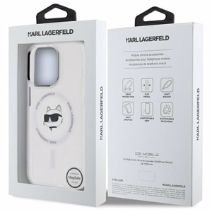 Karl Lagerfeld IML Metal Choupette Head MagSafe iPhone 14 Pro Ümbris - valge