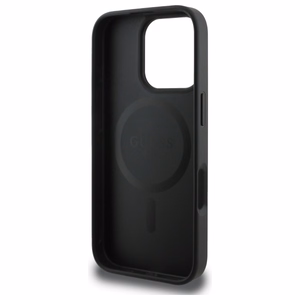 Guess Grained Kuldne Ring MagSafe ümbris jaoks iPhone 16 Pro Max - must