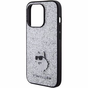 Karl Lagerfeld Fixed Glitter Choupette Logo Metal Pin Ümbris jaoks iPhone 15 Pro - hõbedane