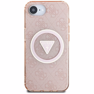 Оригинальный чехол GUESS IML Metal Glitter 4G Circle Triangle MagSafe для iPhone 17e/16e розовый
