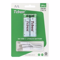 TCBEST rechargable battery R6 (AA) 1600 mAh with socket Type C + kaabel USB A to 2 x Type C 2 pcs