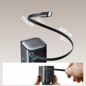 Joyroom JR-TCL02 65W USB-A USB-C GaN laadija koos built-in USB-C kaabel - must