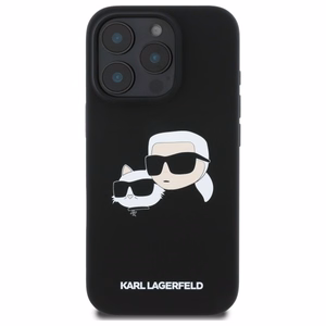 Силиконовый чехол Karl Lagerfeld Heads Print MagSafe для iPhone 16 Pro - чёрный