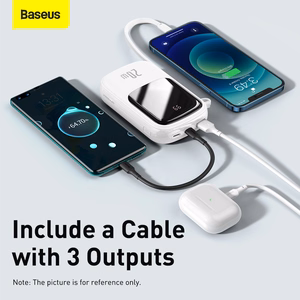 Baseus Akupank 20000mAh Qpow Pro - USB + Type C - PD 20W with Lightning kaabel (PPQD060202) valge