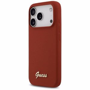 Guess Silicone Script Metal Logo MagSafe Ümbris jaoks iPhone 17 Pro - Punane