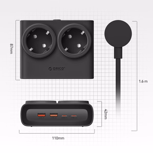 Orico PDC25 25W 6in1 Power Strip 2x AC + 2x USB-A + 2x USB-C - Black