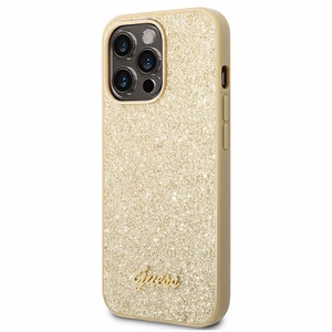 Guess Glitter Script ümbris iPhone 14 Pro jaoks - kuldne