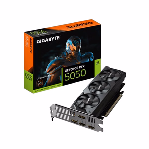 GIGABYTE GeForce RTX 5050 OC Low Profile 8G Videokaart - 8GB GDDR6, 128bit, PCI-E 5.0, 2587MHz Core Clock, 2 x DP, 2 x HDMI, NVIDIA DLSS 4, GV-N5050OC-8GL