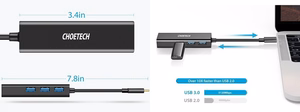 CHOETECH adapter USB Type-C kuni 1x RJ-45, 3x USB Type-A