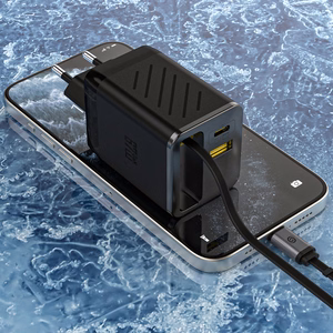 Dudao A67EU GaN 67W Wall Laadija with Built-in Retractable USB-C Power Delivery Quick Charge Kaabel - must