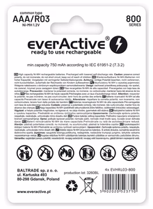 Rechargeable batteries everActive Ni-MH R03 AAA 800 mAh hõbedane Line - 2 pieces