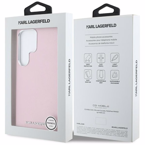 Karl Lagerfeld Saffiano Full Wrapped Elongated Metal Logo MagSafe Ümbris jaoks Samsung Galaxy S25 Ultra - roosa