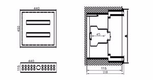 MCB Box TIBOX 440x450x115mm; 2x16P, Flush Mount, indoors use