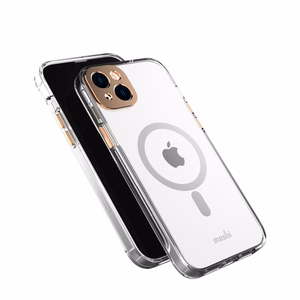 Moshi iGlaze ümbris seadmele iPhone 14 Plus, MagSafe'iga ühilduv, läbipaistev Sunset Gold detailidega