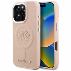 Karl Lagerfeld initsiaalide ja metalllogo MagSafe ümbris iPhone 16 Pro Max - roosa