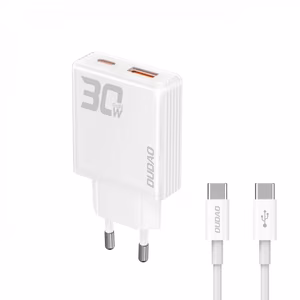 Laadija Dudao A30EUT valge 30W (1xPD / 1xQC3.0) + Type-C / Type-C kaabel