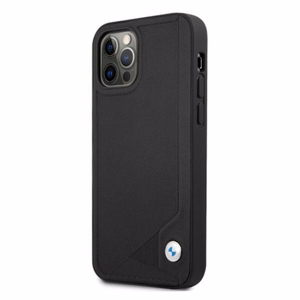 BMW nahast deebossi ümbris iPhone 12 Pro Max'ile - must