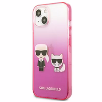 Karl Lagerfeld Gradient Ikonik Karl&Choupette ümbris iPhone 13 mini jaoks - roosa