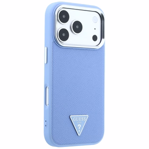 Guess Grained Triangle Logo ümbris seadmele iPhone 18 Pro / 17 Pro, MagSafe-ühilduv – sinine