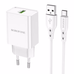 Borofone Wall laadija BN5 Sunlight - USB - QC 3.0 18W with USB to Type C kaabel valge