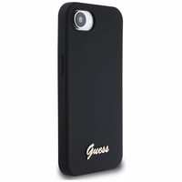 Guess Silicone Script Metal Logo MagSafe iPhone 16e Ümbris - Must