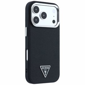 Guess Grained Triangle Logo MagSafe-ümbris iPhone 17 Pro Max / 18 Pro Max jaoks, must