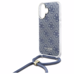 Guess Crossbody Cord 4G Print Ümbris with Lanyard jaoks iPhone 16 - sinine