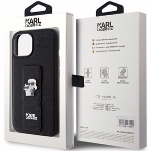 Karl Lagerfeld Gripstand Saffiano Karl&Choupette Pins чехол для iPhone 15 Plus / 14 Plus - чёрный