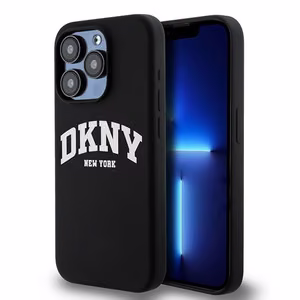 DKNY Liquid Silicone Valge Printed Logo MagSafe iPhone 15 Pro Ümbris - Must