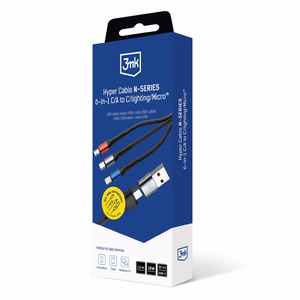 3mk Hyper Cable N-SERIES 6 in 1 USB-C / USB-A USB-C / Lightning / Micro 1.2m QC 3.0 9V / 2A 18W - must