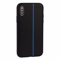 MOTO CARBON Ümbris jaoks Samsung Galaxy A6 Plus 2018 Must with sinine stripe