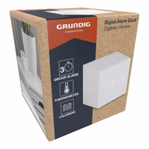 Grundig digitaalne LED-äratuskell termomeetri ja kalendriga, valge