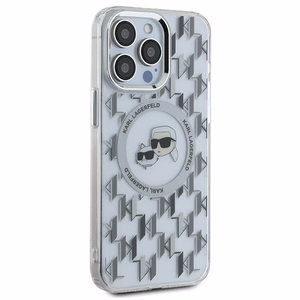 Karl Lagerfeld IML Monogram Karl & Choupette Head MagSafe iPhone 15 Pro Ümbris - Clear