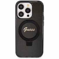 Guess Ring Stand Script Glitter MagSafe ümbris jaoks iPhone 13 Pro Max - must