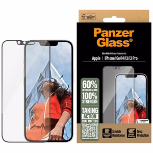 PanzerGlass Ultra-Wide Fit Karastatud klaas jaoks iPhone 13 / 13 Pro / 14 / 16e - Clear