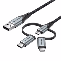 Vention USB 2.0 A Male to 3-in-1 Micro-B&USB-C&Lightning Male Cable 1M hall Aluminum Alloy Type