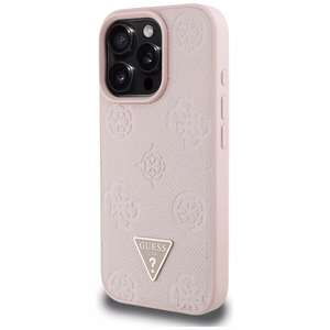 Guess Grained Hot Stamp Peony Triangle Logo MagSafe iPhone 16 Pro Ümbris - Roosa