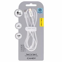Blavec Kaabel Candy braided - Type C to Type C - PD 60W 3A 1 metre Apple CarPlay/Android Auto (CCA-CC3W10) valge
