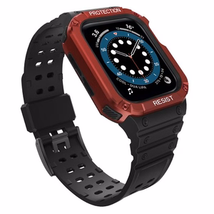 Rihm Strap Band Apple Watch 42mm/44mm/45mm jaoks (must + punane)