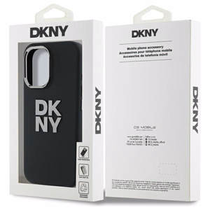DKNY Liquid Silicone Metal Logo iPhone 16 Ümbris - Must