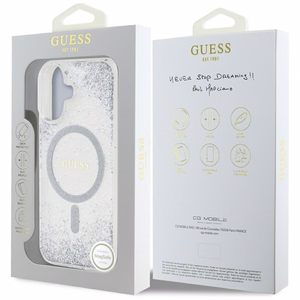 Guess HC Resin Bottom Glitter MagSafe ümbris jaoks iPhone 16 - hõbedane
