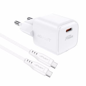 Acefast A77 Mini PD 30W GaN wall laadija + USB-C kaabel - valge