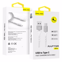 Blavec Kaabel Raptor braided - USB to Type C - 3A 0,5 meters Apple CarPlay/Android Auto (CRA-UC3WS05) valge-hõbedane