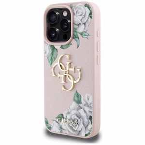 Guess Grained Roses Big 4G logo iPhone 16 Pro ümbris - roosa