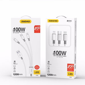 Dudao L8s-3in1 USB-A–USB-C / Micro-USB / Lightning kaabel, 100 W, 1,2 m, valge