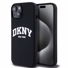 DKNY Liquid Silicone Valge Printed Logo MagSafe Ümbris jaoks iPhone 14 / 15 / 13 - Must