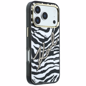 Karl Lagerfeld IML Signature Zebra Glitter MagSafe ümbris mudelile iPhone 17 Pro / 18 Pro – kuldne