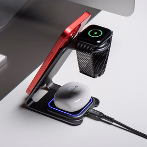 Беспроводное зарядное устройство Forcell F-Energy 3in1 Simply Charge алюминий совместимо с Apple Watch и Samsung Watch серый